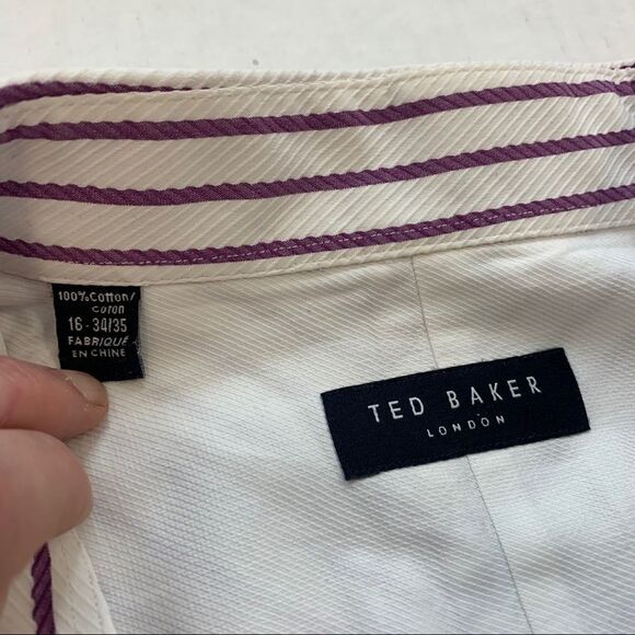 TED Baker men’s maroon striped dress shirt size 16 34/35 USL - Picture 4 of 7